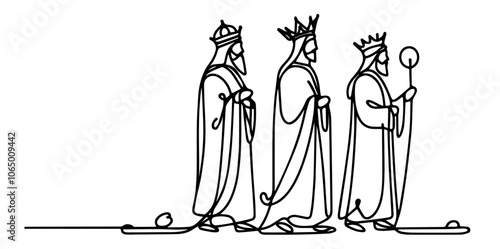 artistic three kings in continuous line, ideal for religious and Christmas-themed artwork black vector