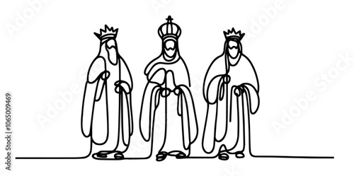 minimalist three kings with crowns and gifts, perfect for nativity-themed holiday designs black vector