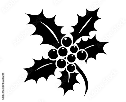 traditional holiday holly leaves and red berries – black vector