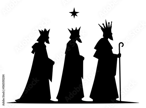 Three kings silhouettes with crowns and scepter – Christmas black vector collection