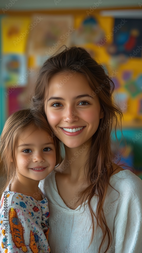 A social worker kneels alongside a young girl in a cheerful environment, fostering a positive relationship and providing emotional support during their time together A social worker kneels alongside a young girl in a cheerful environment, fostering a positive relationship and providing emotional support during their time together