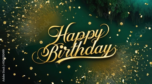 Gold happy birthday wishes with green background