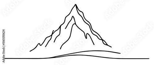 minimalist mountain illustration in monoline style, capturing natural beauty in simple line art black vector