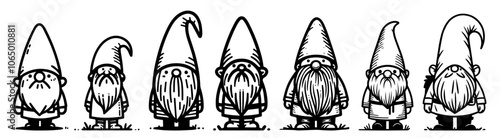 detailed black vector gnome illustrations, ideal for holiday decorations and cheerful seasonal projects black vector