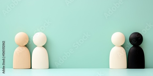 Wooden figures representing diversity and inclusion on a pastel colored background.