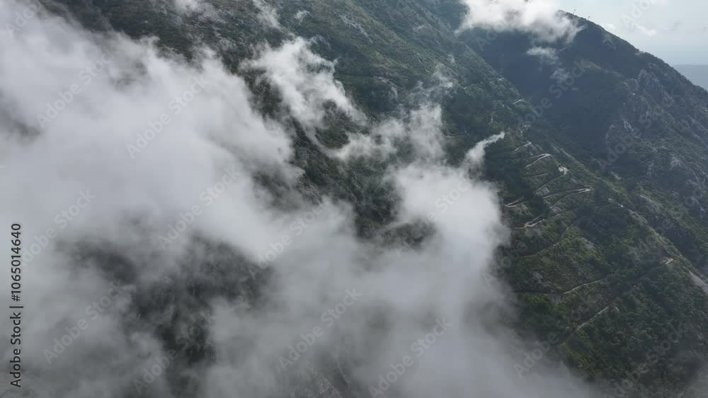 Aerial view of mountains above Kotor Bay, Kotor, Montenegro Aerial view of mountains above Kotor Bay, Kotor, Montenegro