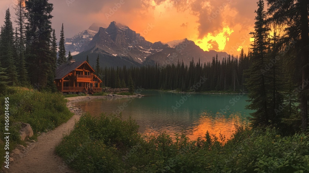Emerald Lake in Yoho National Park looks beautiful at sunset. Emerald Lake in Yoho National Park looks beautiful at sunset.