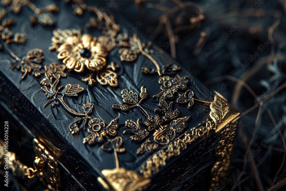 Obraz premium A black box with ornate golden decorations