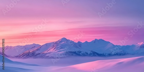 Breathtaking view of majestic mountains during a stunning pink sunset.