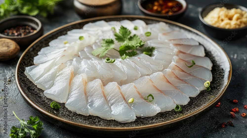 Artful Display of Sashimi on a Rustic Plate Artful Display of Sashimi on a Rustic Plate