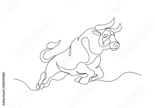 Continuous single line sketch drawing of angry bull cow buffalo wild mammal animal wildlife editable stroke vector illustration