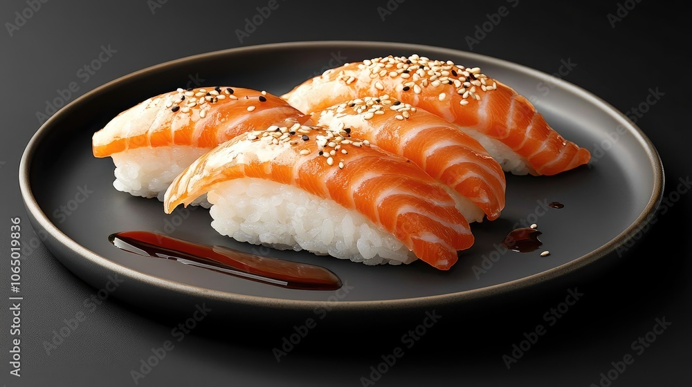 Artistic Salmon Sushi Display on Plate Artistic Salmon Sushi Display on Plate