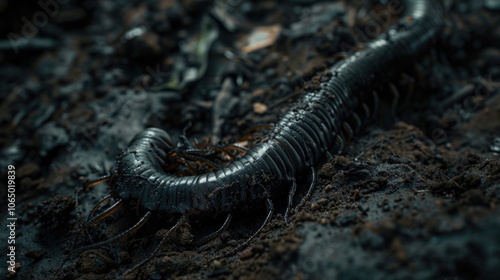 A close-up shot of a centipede found on the ground