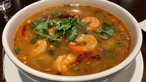 Spicy Shrimp Soup with Fresh Herbs and Chilies