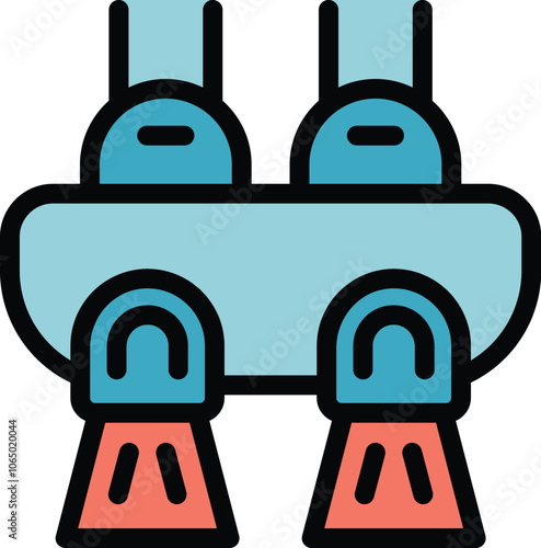 Jetpack equipped with a double turbine ensuring powerful thrust for rapid flights, designed in a captivating cartoon style