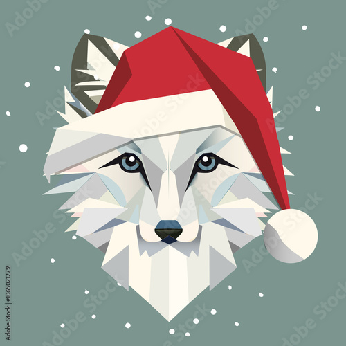 Dieser charmante Polarfuchs mit Weihnachtsmütze bringt festliche Stimmung mit. Die geometrischen Linien und sanften Farben machen ihn zu einem einzigartigen Hingucker für die Weihnachtszeit.