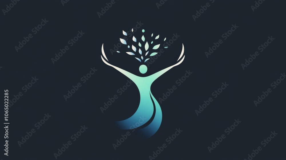 Obraz premium The logo shows a person and water drops, symbolizing energy, good health, and joy. It's perfect for companies that sell health or water products.