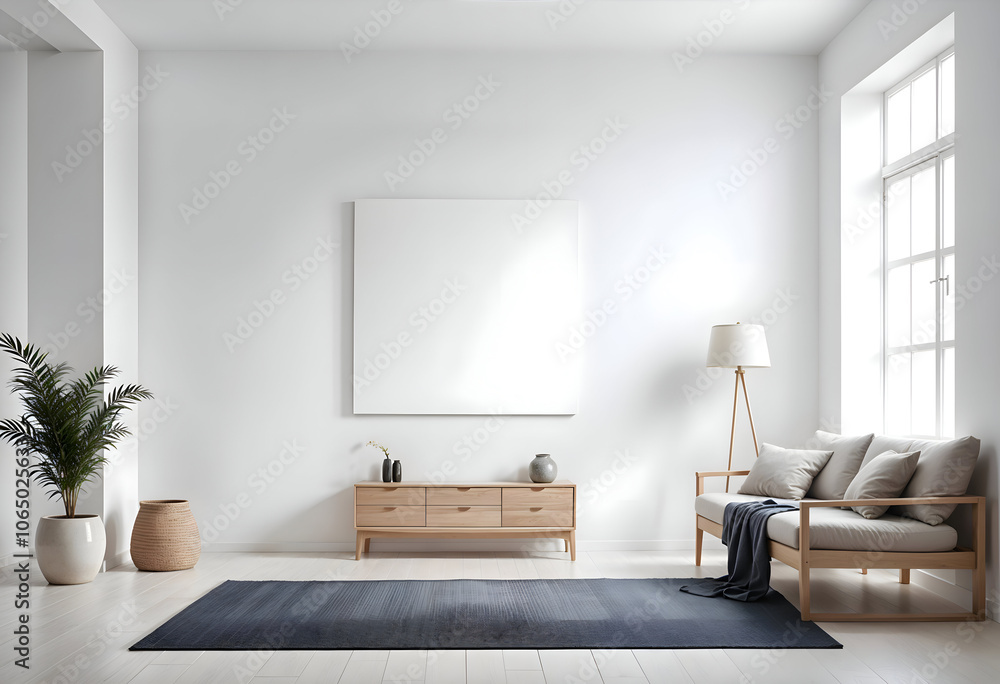 Fototapeta premium Mock up poster frame on Walls in interior background, template