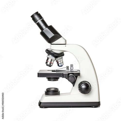 Laboratory microscope, single object isolated on solid white background, , transparent background