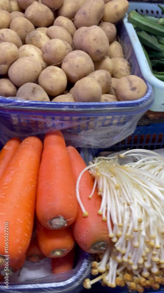 Close up of fresh vegetables displayed in a supermarket. Close up of fresh vegetables displayed in a supermarket.