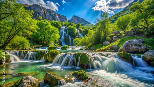 Torrential Stream Mala Paklenica in Seline, Stunning Views of Paklenica National Park in Croatia, Showcasing Lush Greenery and Serene Waterfalls in a Natural Setting