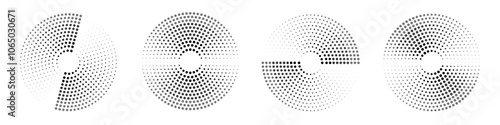 Set of speed dotted lines vector icons. Halftone circle graphic elements for design