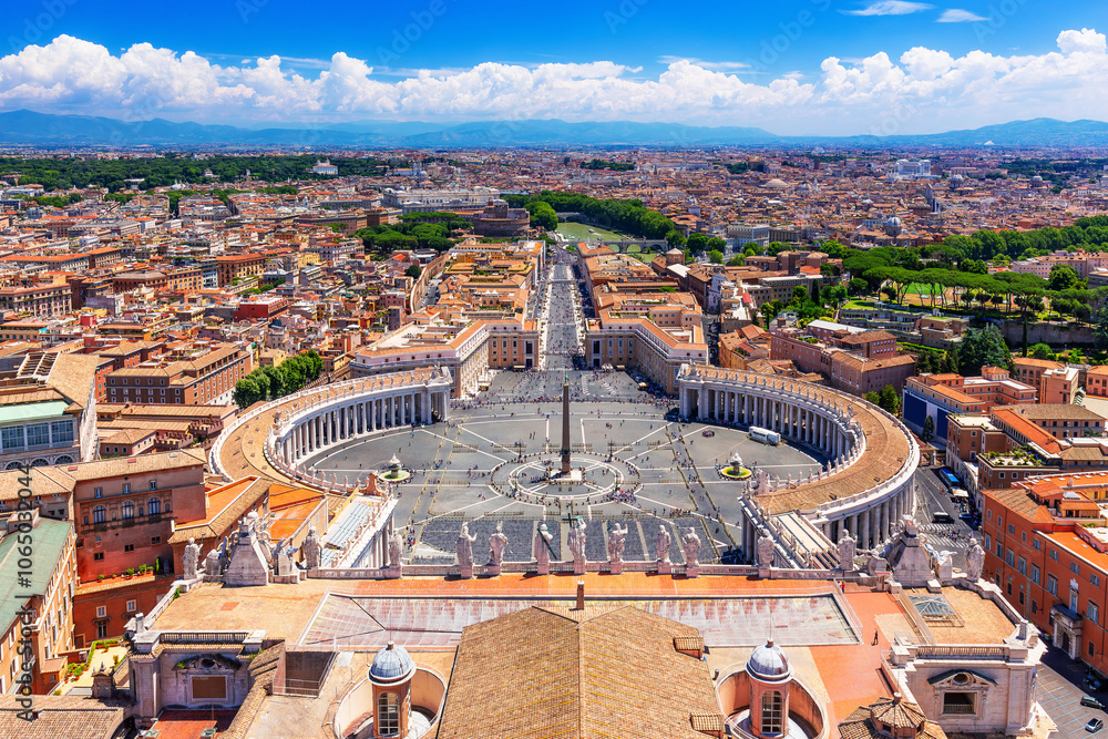 Vatican City. St. Peter's Basilica and Ponte St. Angelo in Rome, Italy.