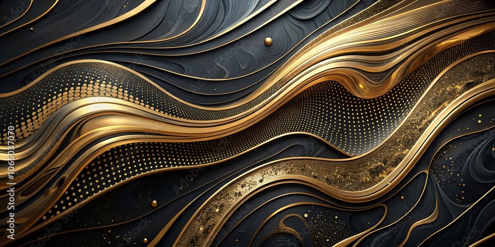 Abstract Black and Gold Background with Curved Lines and Dot Pattern - Elegant Digital Art for Modern Design and Aesthetic Appeal Abstract Black and Gold Background with Curved Lines and Dot Pattern - Elegant Digital Art for Modern Design and Aesthetic Appeal