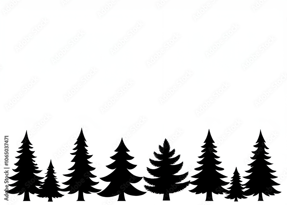 Obraz premium Silhouette of black Christmas trees in various shapes available as a downloadable vector image for use as clipart