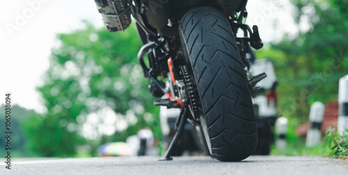 motorcycle in a sunny motorbike on the road riding.with sunset light. copyspace for your individual text. dry road.