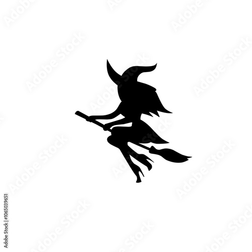 Silhouette witch flying on broomstick