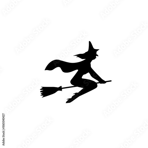 Silhouette witch flying on broomstick