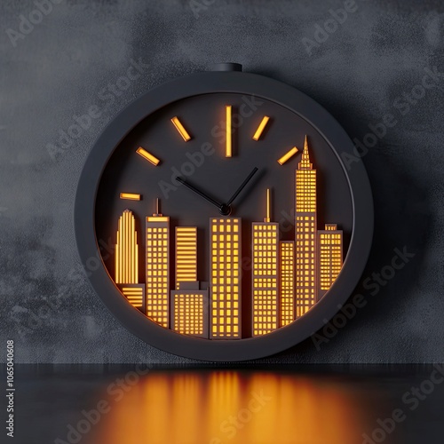 New Year timer with golden lights, city fireworks, generative ai photo