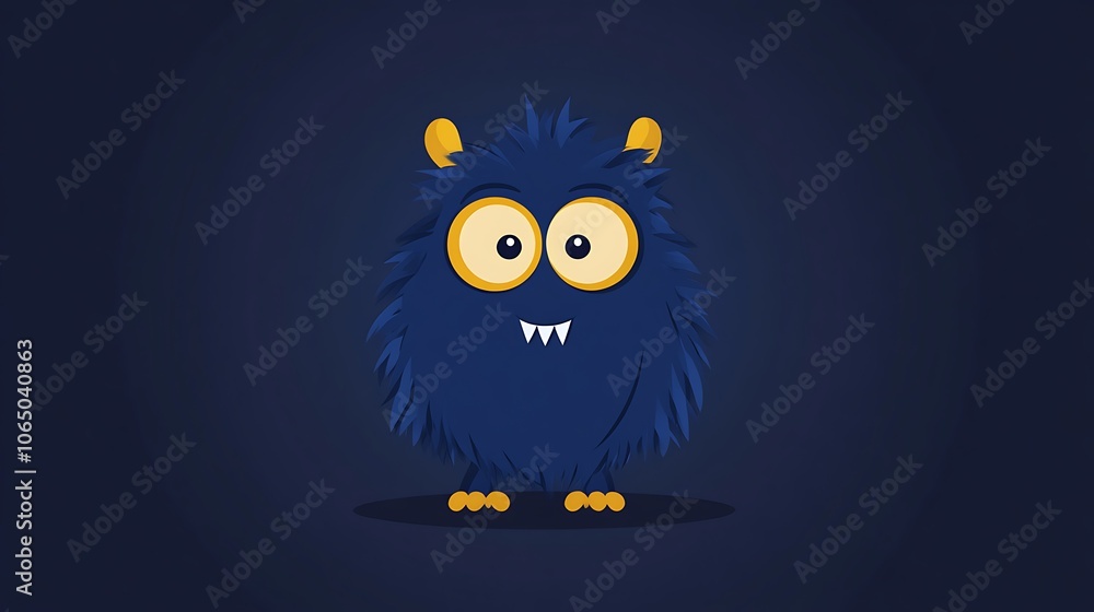 Fototapeta premium Cute Blue Monster with Simple Lines on Dark Background