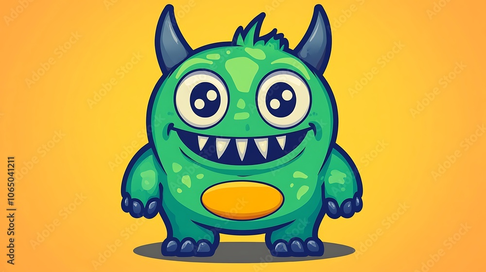 Cute Green Monster with Simple Lines and Bright Colors Cute Green Monster with Simple Lines and Bright Colors