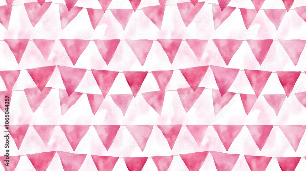 Seamless pattern of watercolor pink triangle flags garland for holiday and birthday celebrations perfect for baby shower invitations and greeting cards Seamless pattern of watercolor pink triangle flags garland for holiday and birthday celebrations perfect for baby shower invitations and greeting cards