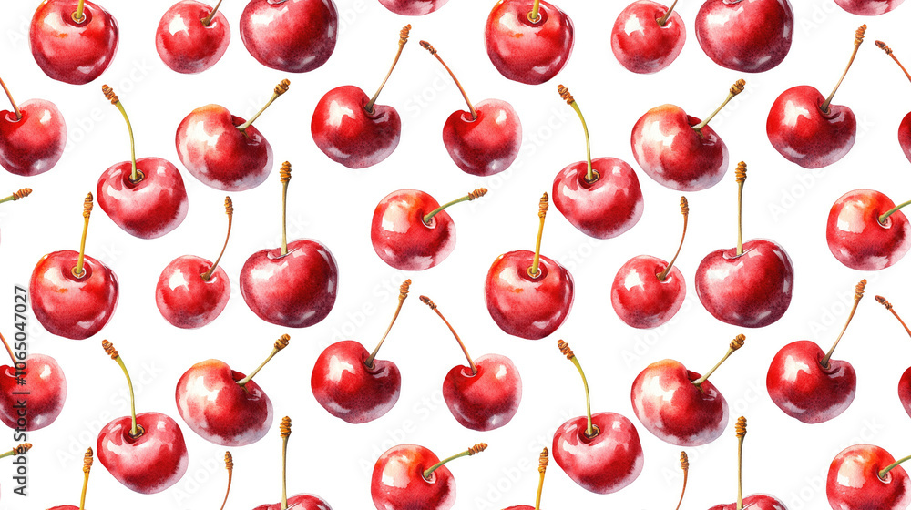 Watercolor seamless pattern featuring vibrant red cherries hand drawn food illustration perfect for summer themed designs fruit print juicy berries Watercolor seamless pattern featuring vibrant red cherries hand drawn food illustration perfect for summer themed designs fruit print juicy berries