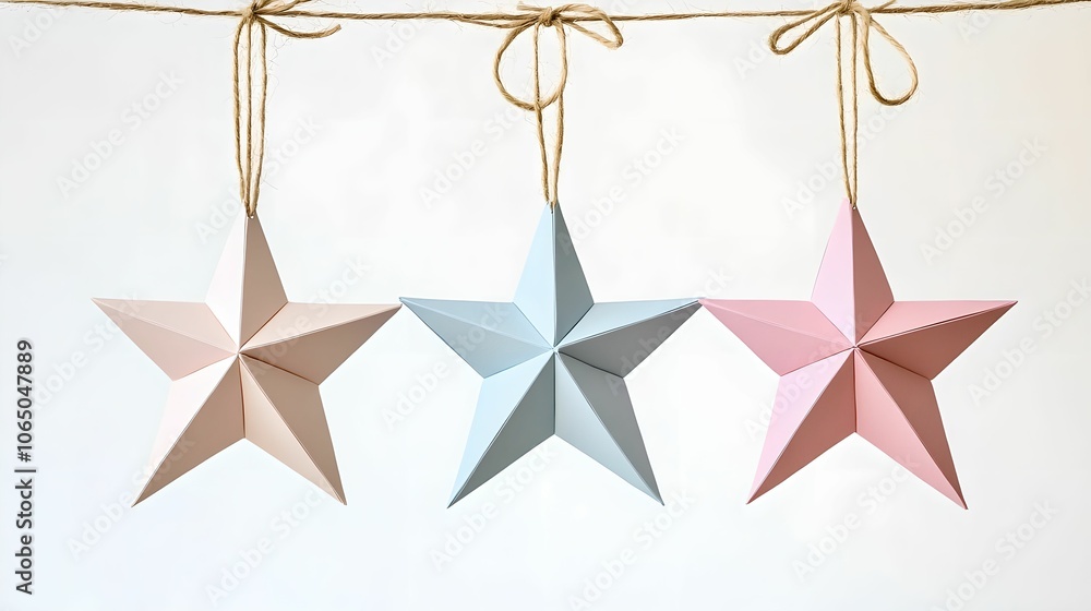 Obraz premium Elegant Pastel Paper Star Ornaments, ornament, decoration, handmade, twine