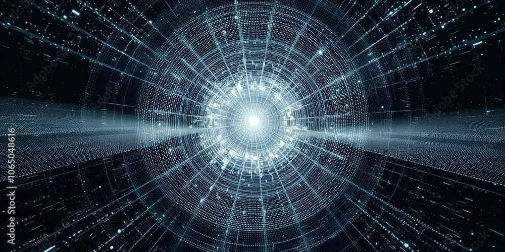 Fototapeta premium Abstract digital tunnel with glowing lights.