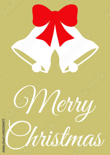 Banner con mensaje Merry Christmas con silueta de campanas de navidad con lazo de cinta para tarjetas y felicitaciones 