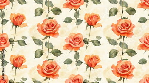 Watercolor seamless pattern featuring vibrant roses ideal for textile design and fashion apparel