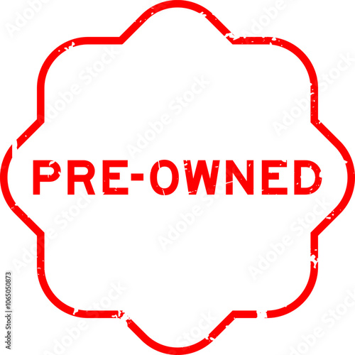 Grunge red pre-owned word rubber seal stamp on white background