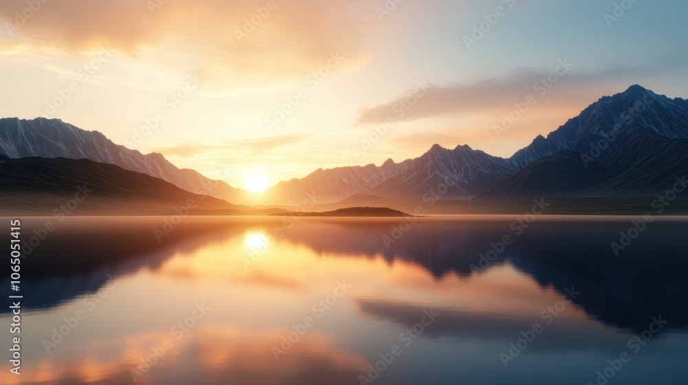 Fototapeta premium Serene mountain sunset reflecting on tranquil lake