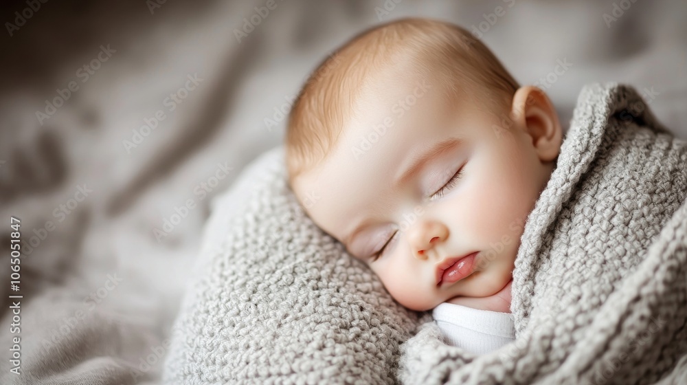 Peaceful sleeping baby wrapped in soft blanket Peaceful sleeping baby wrapped in soft blanket