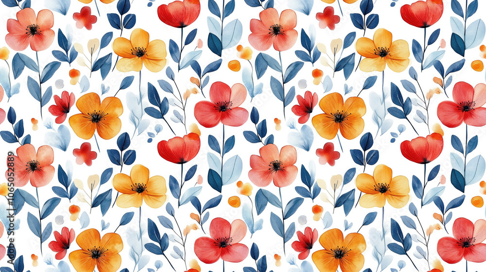 Watercolor seamless pattern featuring delicate simple flowers ideal for fabric design and home decor floral pattern design Watercolor seamless pattern featuring delicate simple flowers ideal for fabric design and home decor floral pattern design