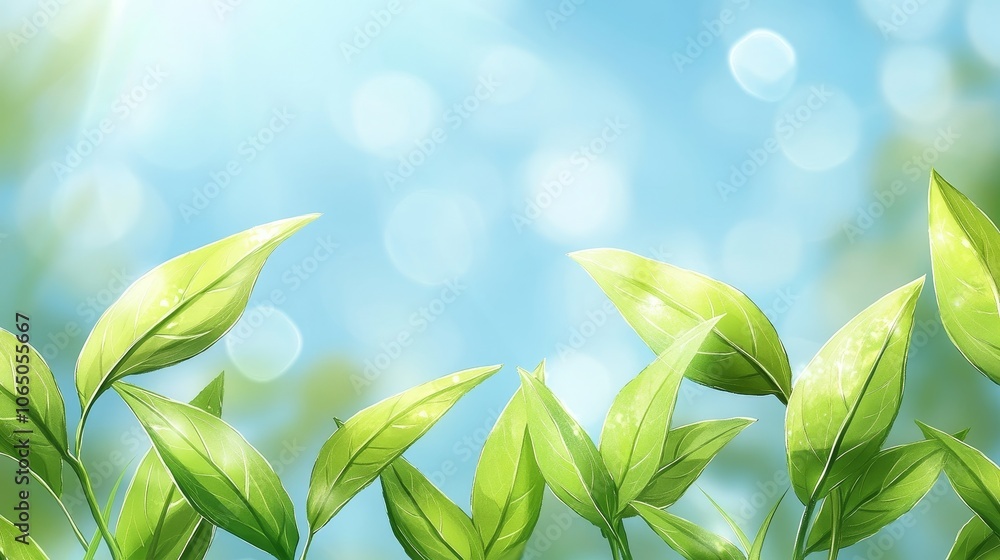 Obraz premium Fresh, Verdant Spring Leaves Against a Sunny Blue Sky. Background for Eco, Nature Projects.