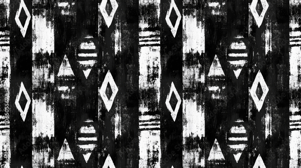 Naklejka premium Seamless black scratched ethnic design pattern with abstract tribal texture in watercolor style perfect for bohemian fashion and home decor tribal art hippie style