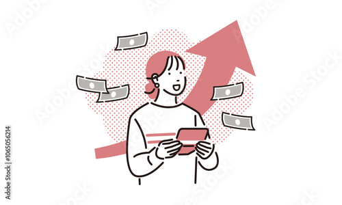 貯金が増えて喜ぶ女性