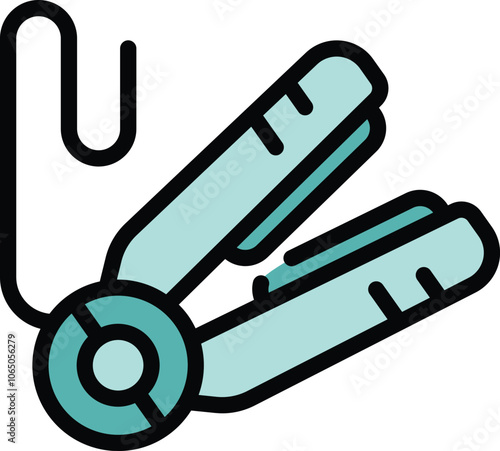 Hair straightener icon in modern filled outline style, representing a hairdressing tool used in beauty salons for hair straightening