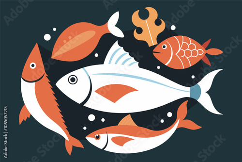 An illustration of stylized fish in various colors and shapes against a black background. Geometric designs emphasize uniqueness and aesthetic qualities, inviting viewers